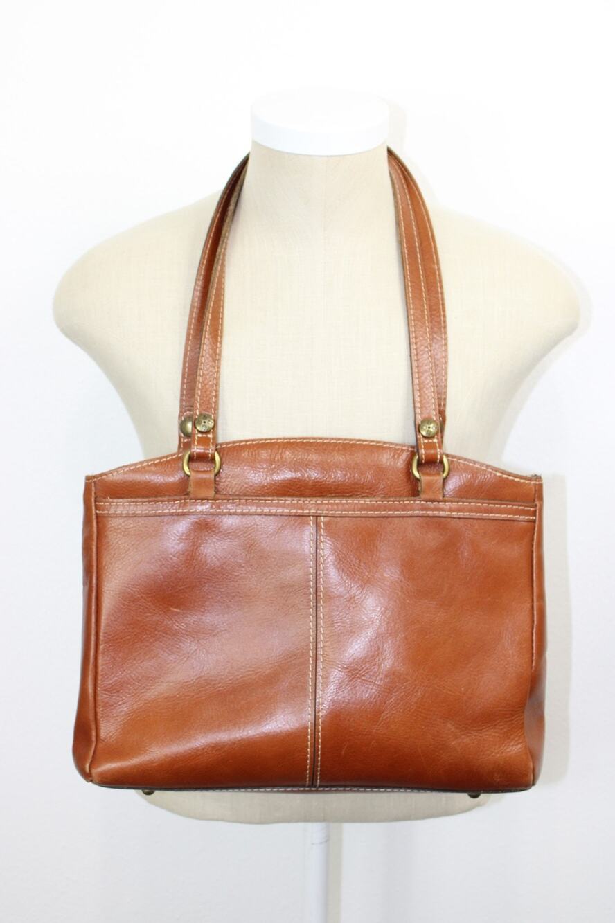 VTG Patricia Nash Brown Leather Double Handles Shoulder Bag Purse Classic